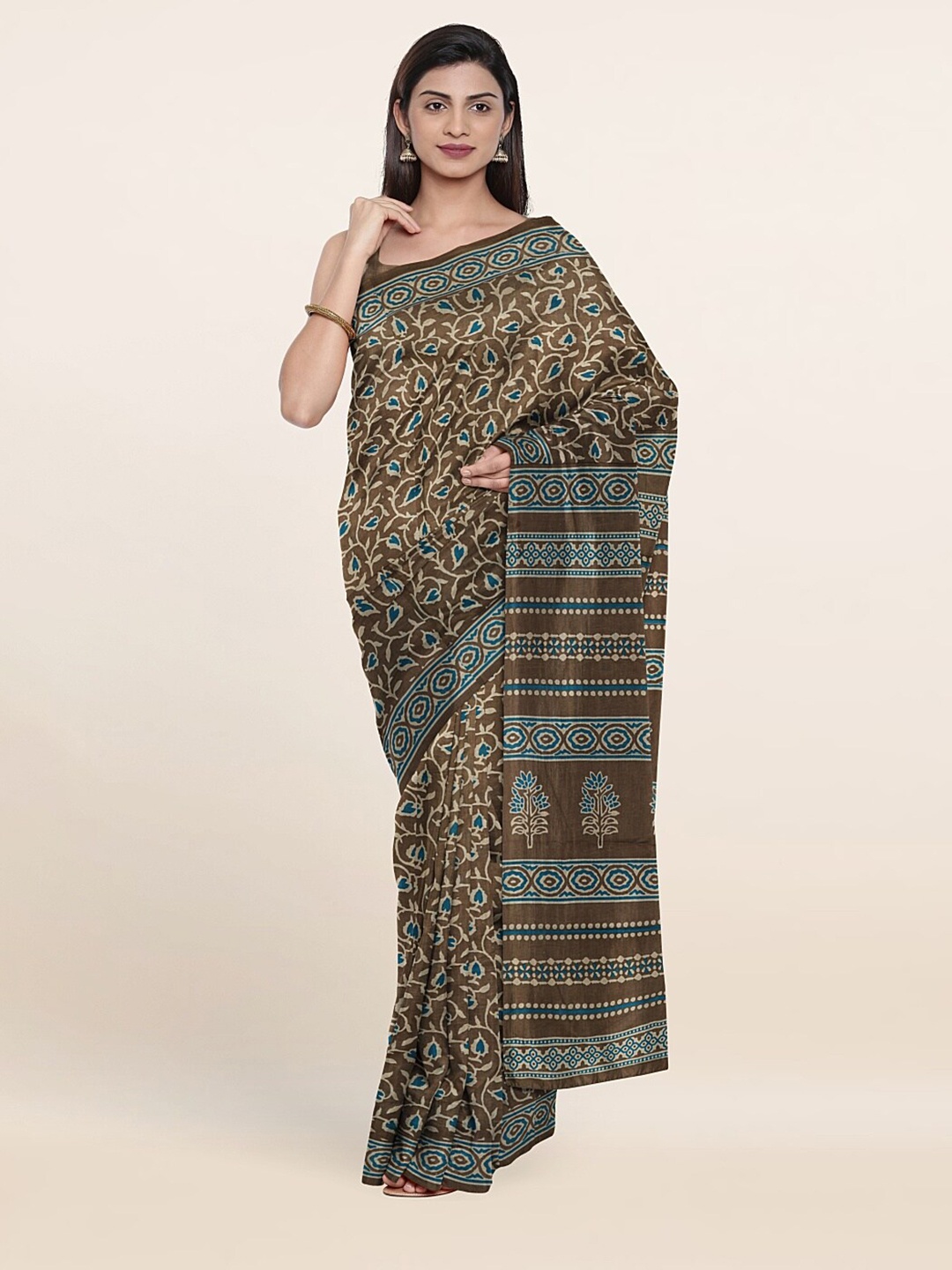 

Pothys Grey & Blue Ethnic Motifs Pure Cotton Saree