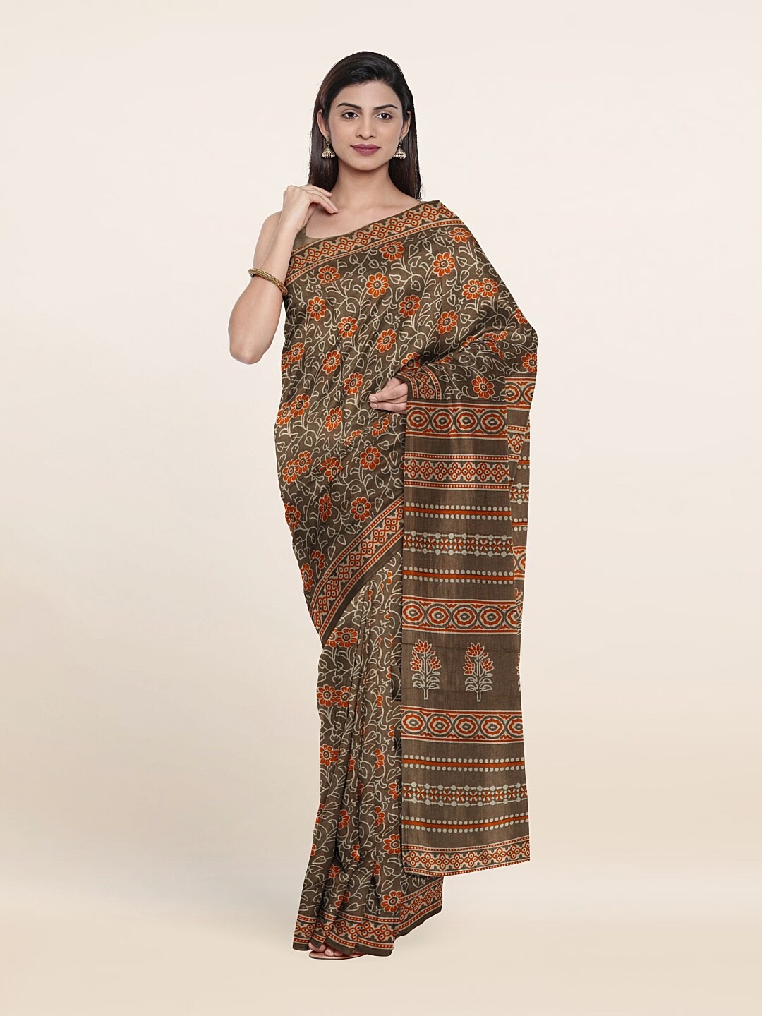 

Pothys Grey & Brown Ethnic Motifs Pure Cotton Saree