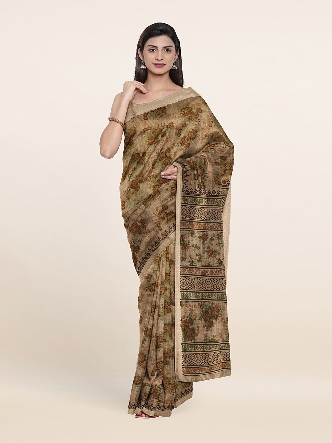 

Pothys Tan & Brown Floral Cotton Saree