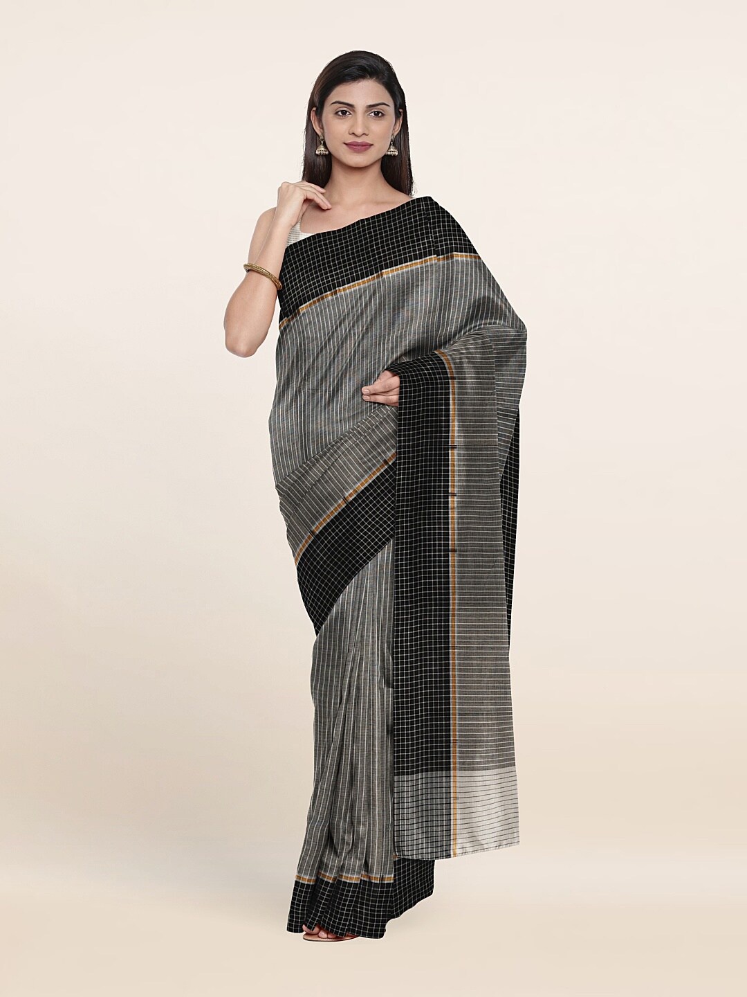 

Pothys Grey Striped Pure Cotton Saree