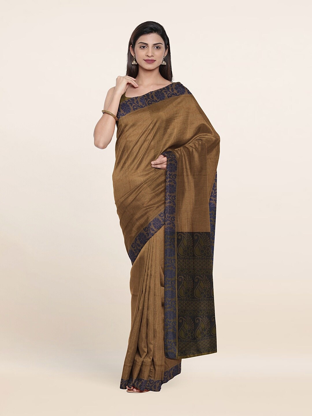 

Pothys Tan & Navy Blue Pure Cotton Saree