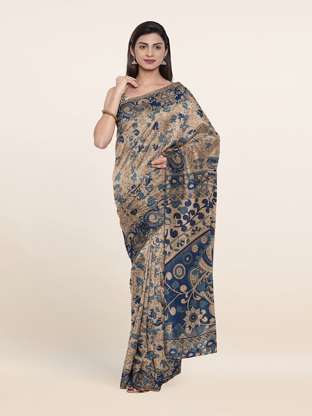 

Pothys Off White & Blue Floral Pure Cotton Saree