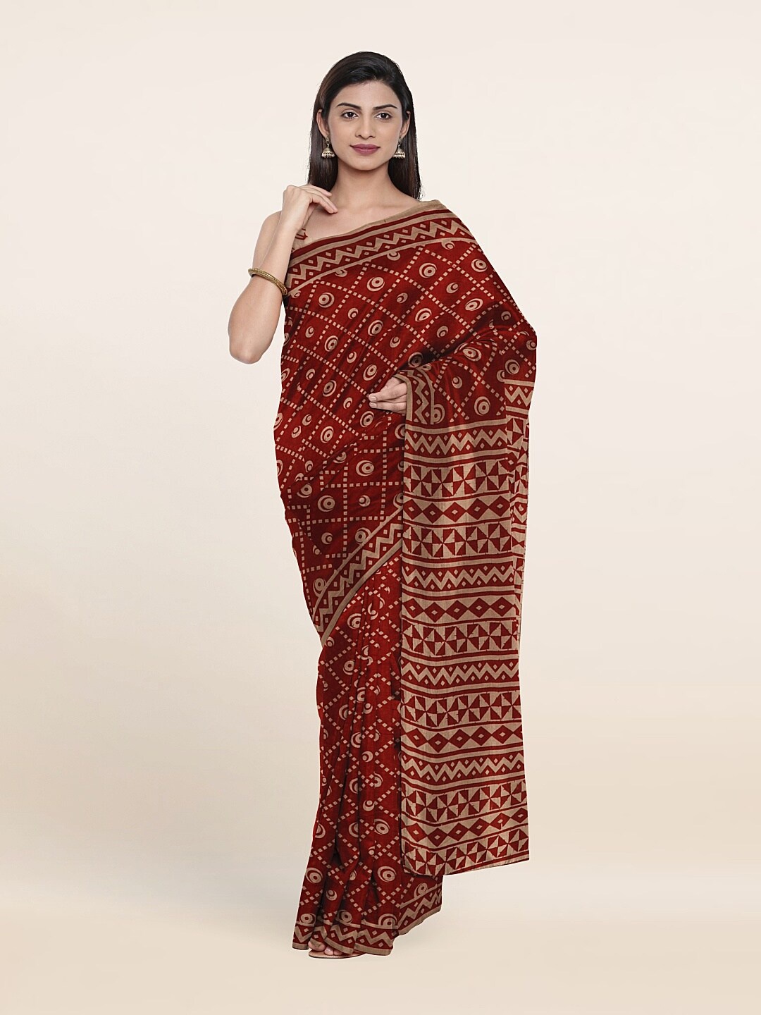 

Pothys Maroon & Beige Printed Pure Cotton Saree