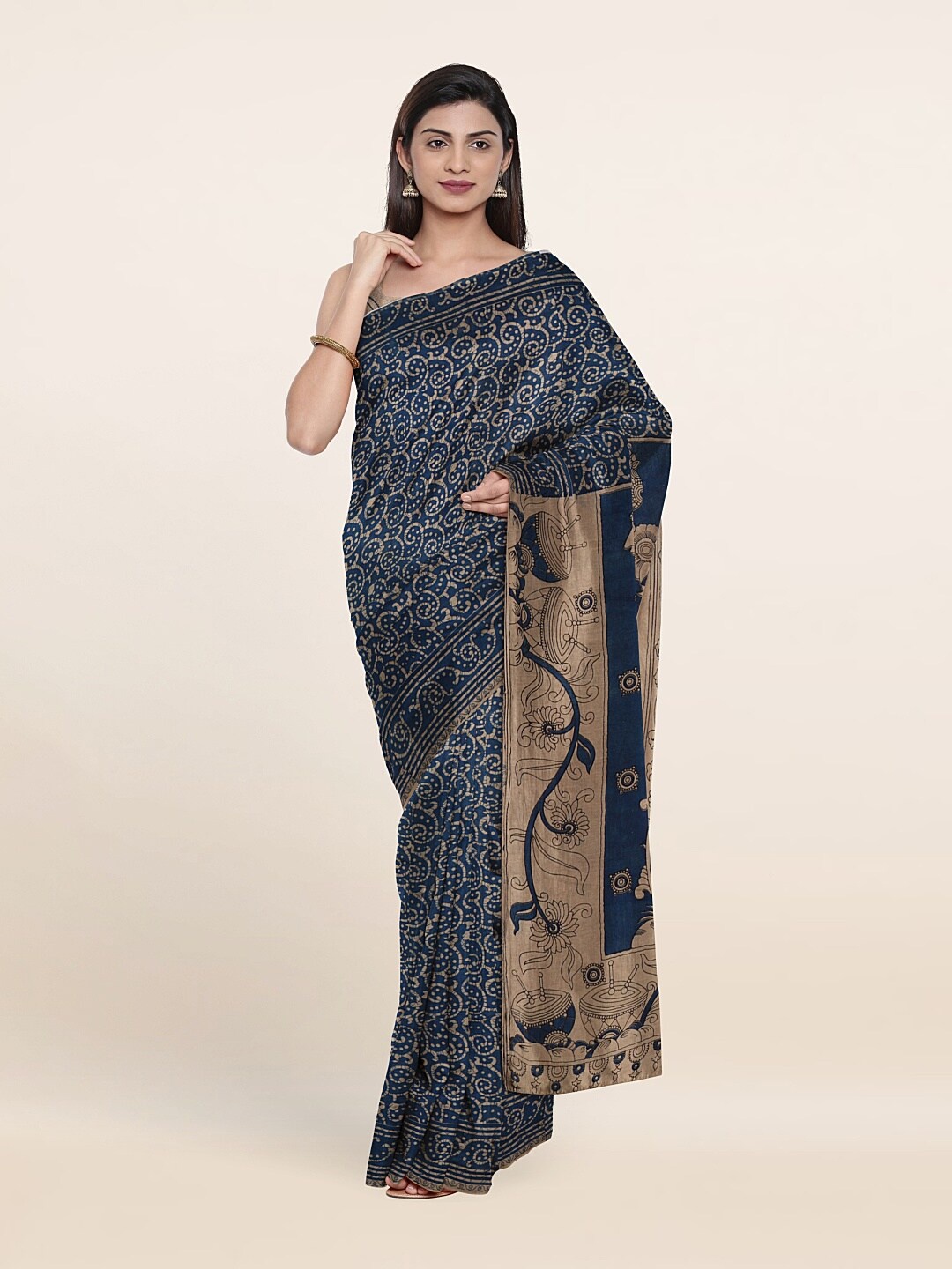 

Pothys Blue & Brown Ethnic Motifs Printed Pure Cotton Saree