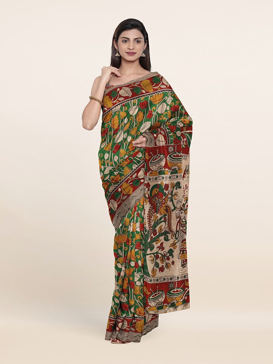 

Pothys Green & Mustard Yellow Floral Pure Cotton Saree