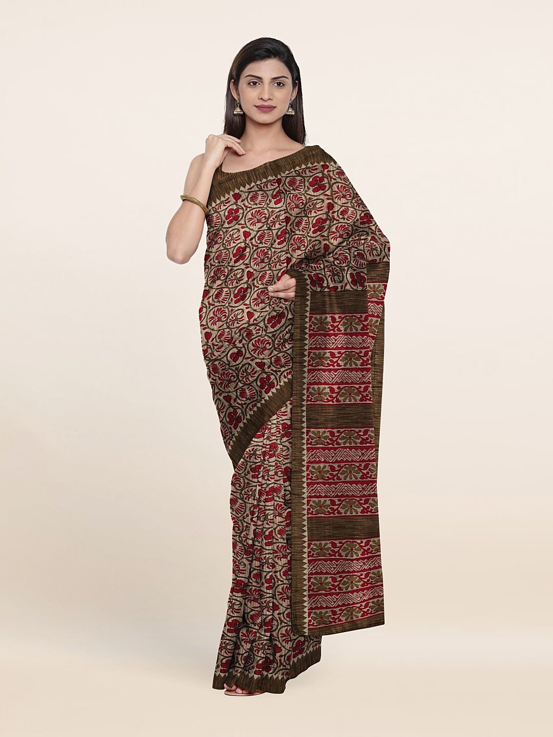 

Pothys Brown & Maroon Floral Pure Cotton Saree