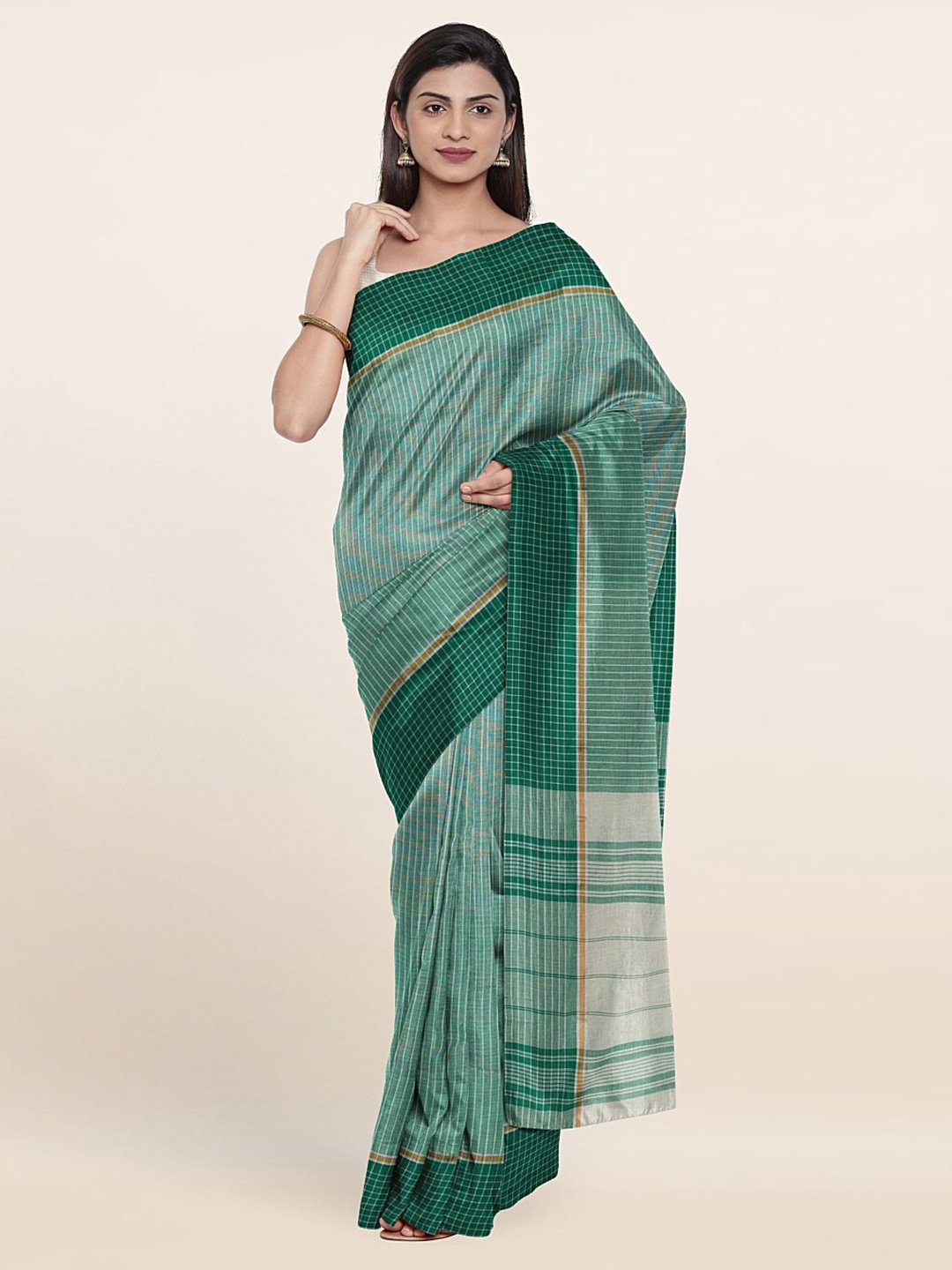 

Pothys Green & White Striped Pure Cotton Saree