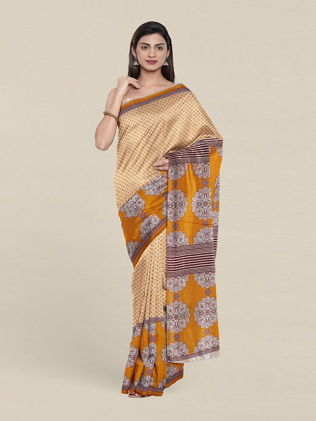

Pothys Yellow & Maroon Floral Pure Cotton Saree