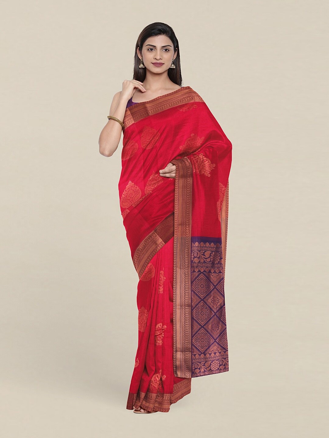 

Pothys Pink & Gold-Toned Ethnic Motifs Zari Saree