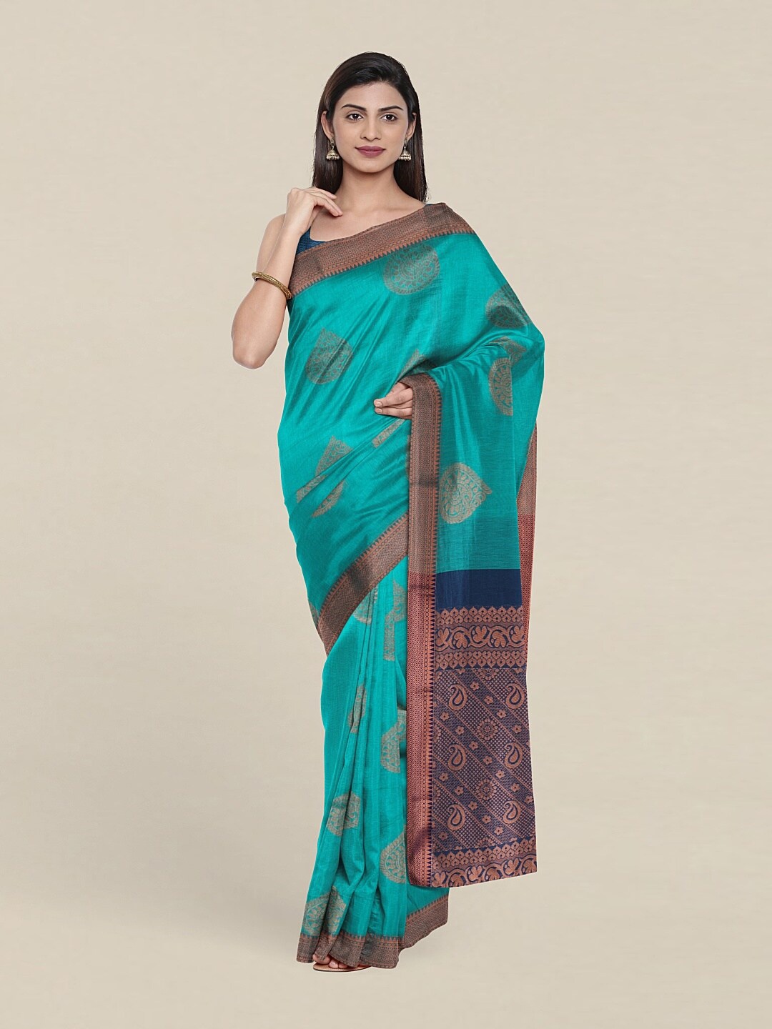

Pothys Blue & Green Woven Design Zari Silk Cotton Saree