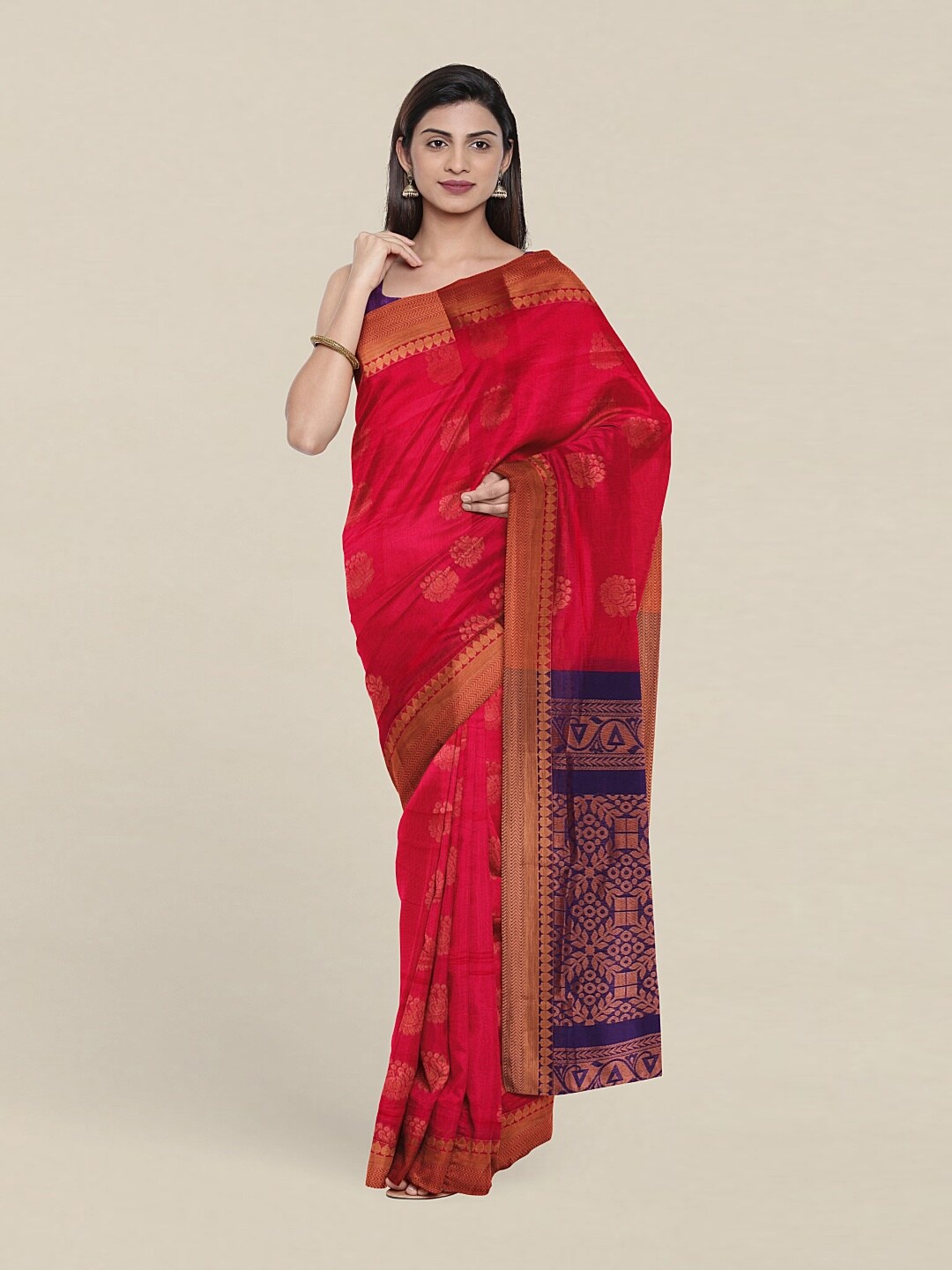 

Pothys Pink & Navy Blue Woven Design Zari Saree