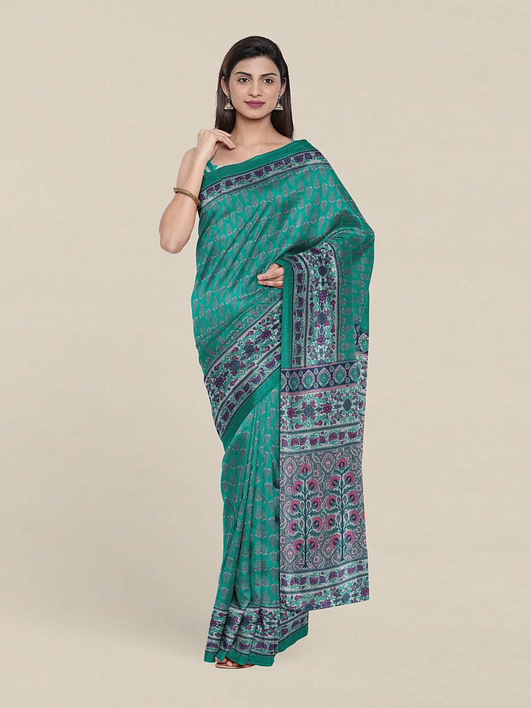 

Pothys Green & Pink Floral Pure Cotton Saree