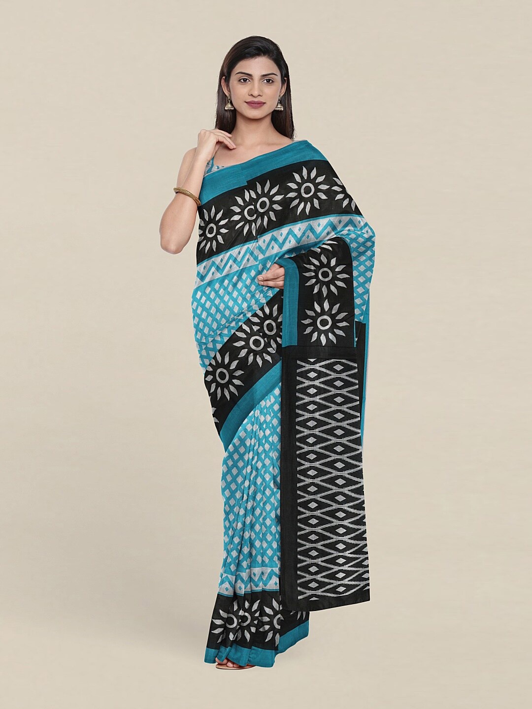 

Pothys Blue & Black Ethnic Motifs Pure Cotton Saree