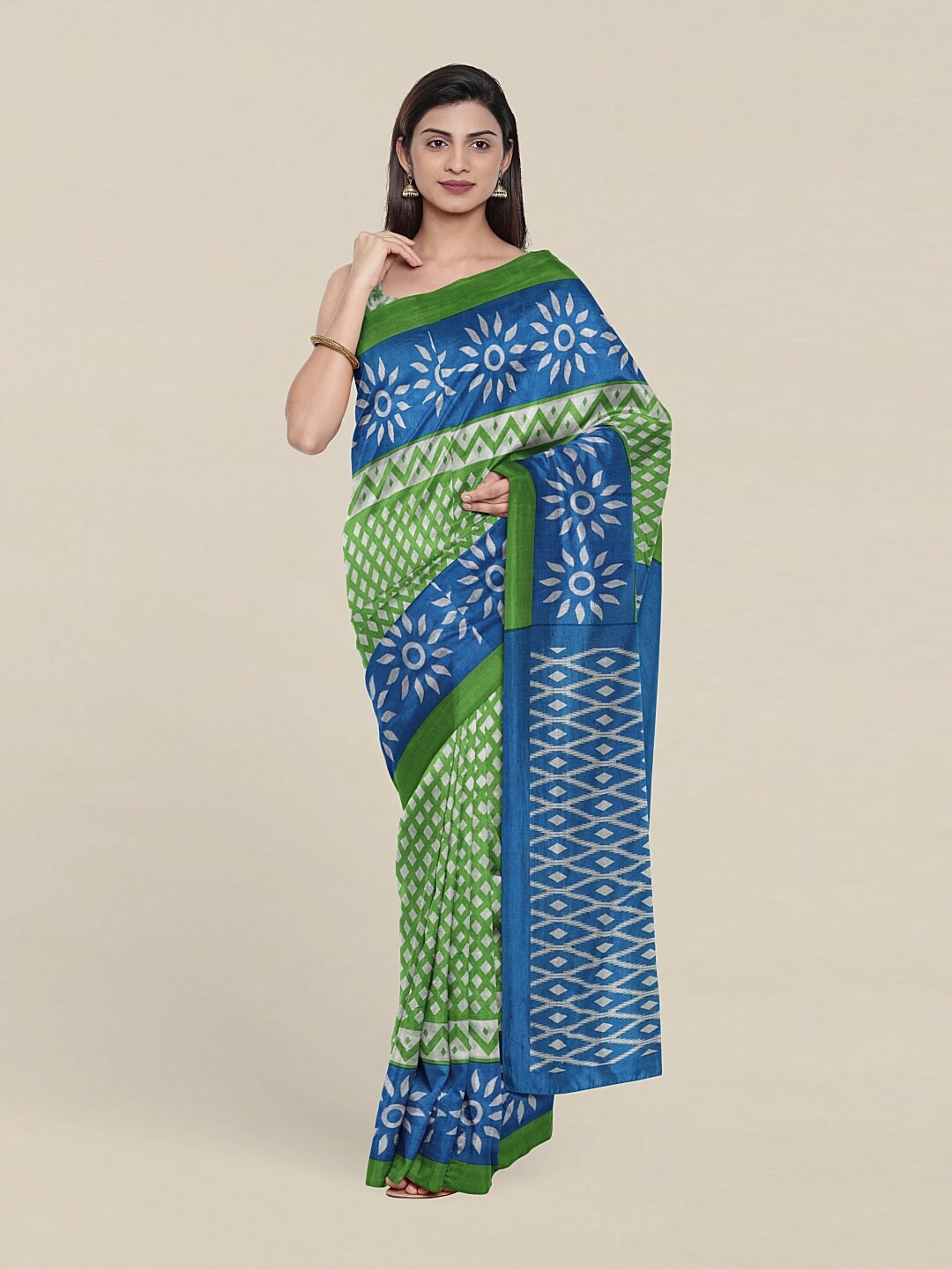 

Pothys Green & Blue Printed Pure Cotton Saree
