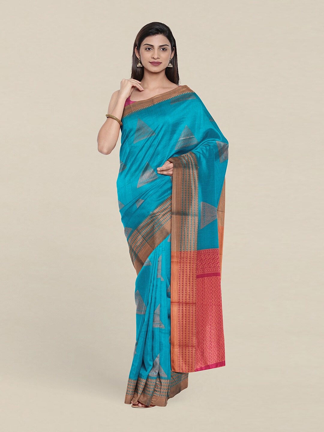 

Pothys Blue & Pink Woven Design Zari Silk Cotton Saree