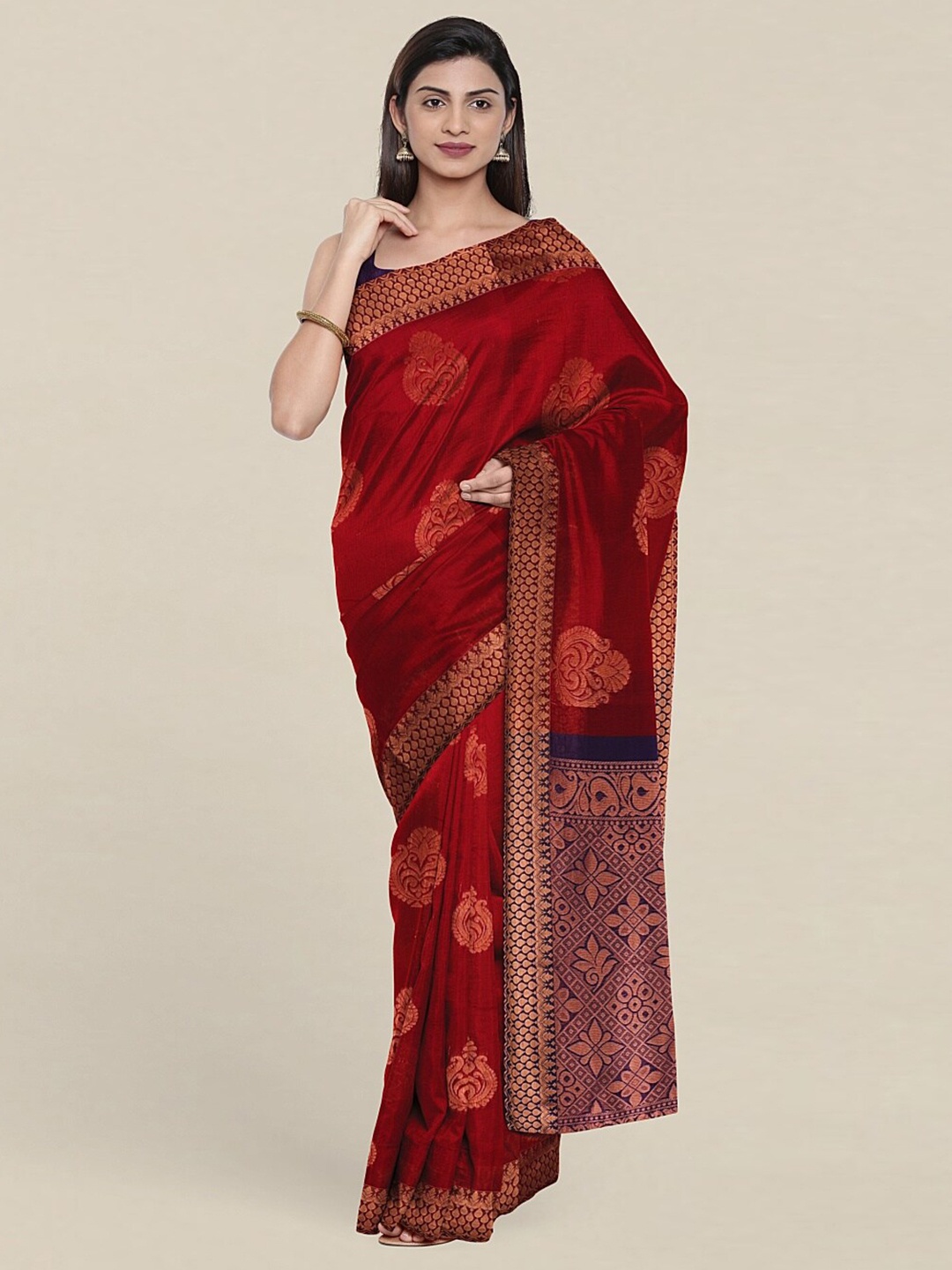 

Pothys Maroon & Black Woven Design Zari Silk Cotton Saree