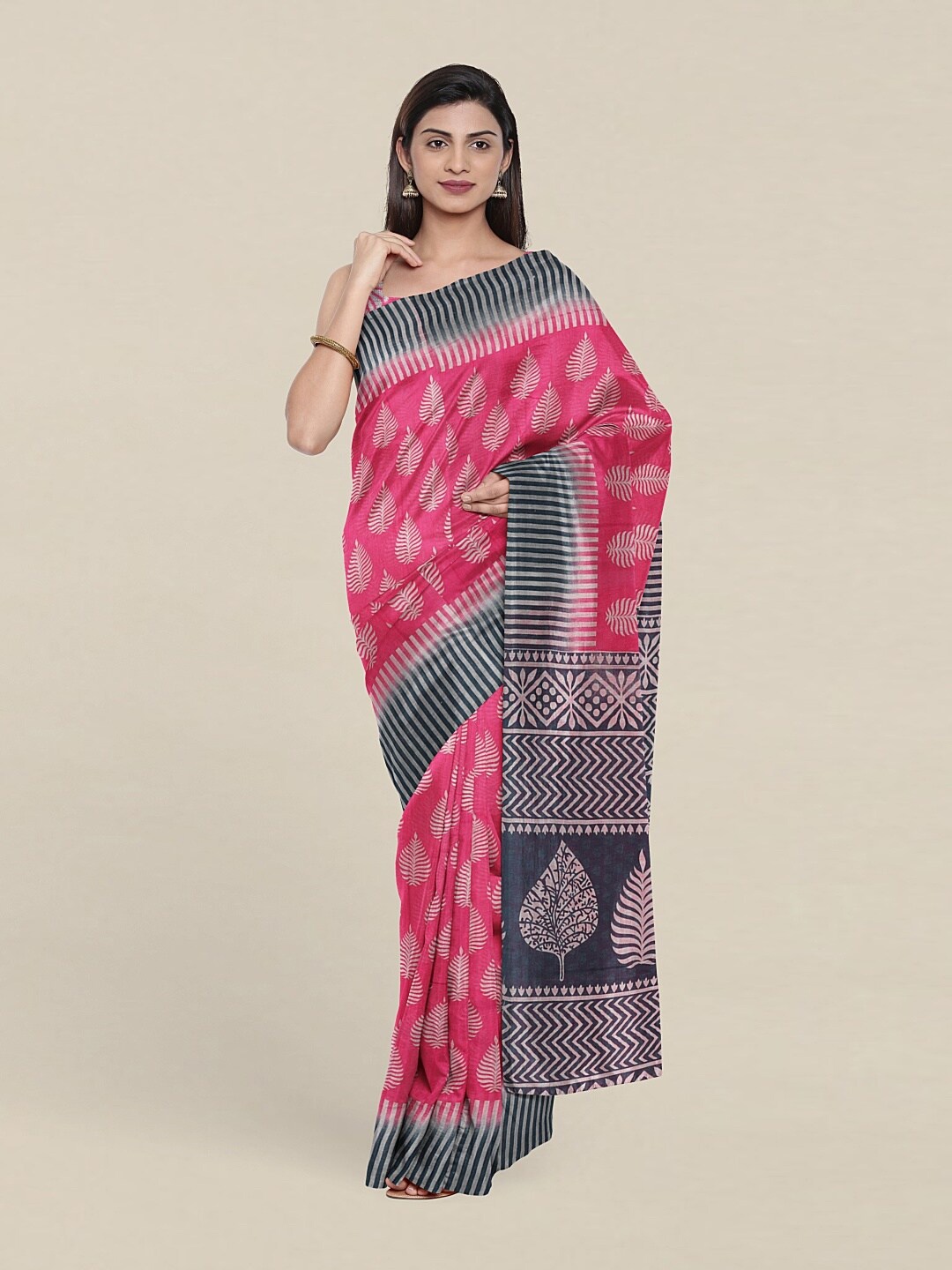 

Pothys Pink & Blue Floral Pure Cotton Saree