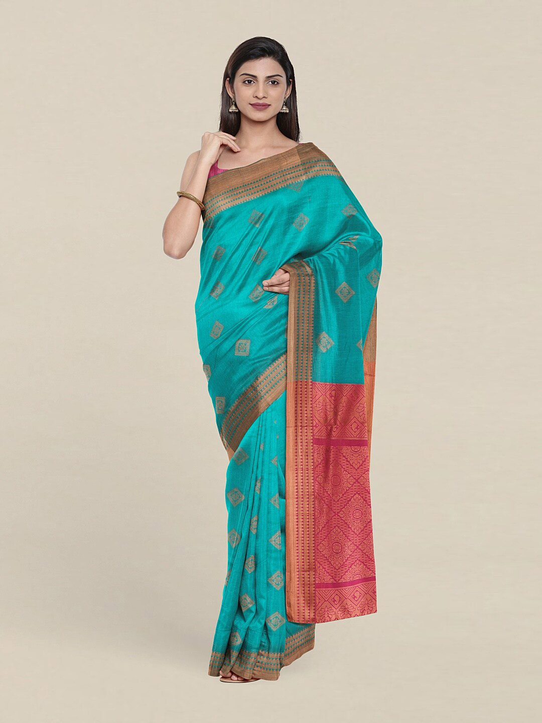 

Pothys Blue & Pink Woven Design Zari Silk Cotton Saree