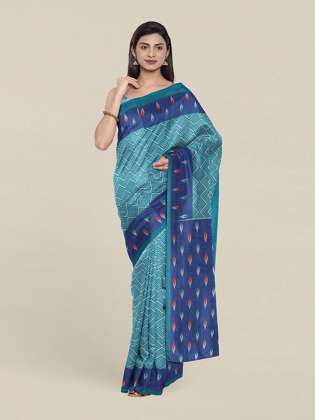 

Pothys Blue & Orange Printed Pure Cotton Saree
