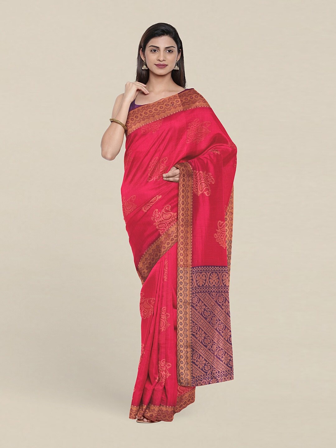 

Pothys Pink & Violet Woven Design Zari Silk Cotton Saree
