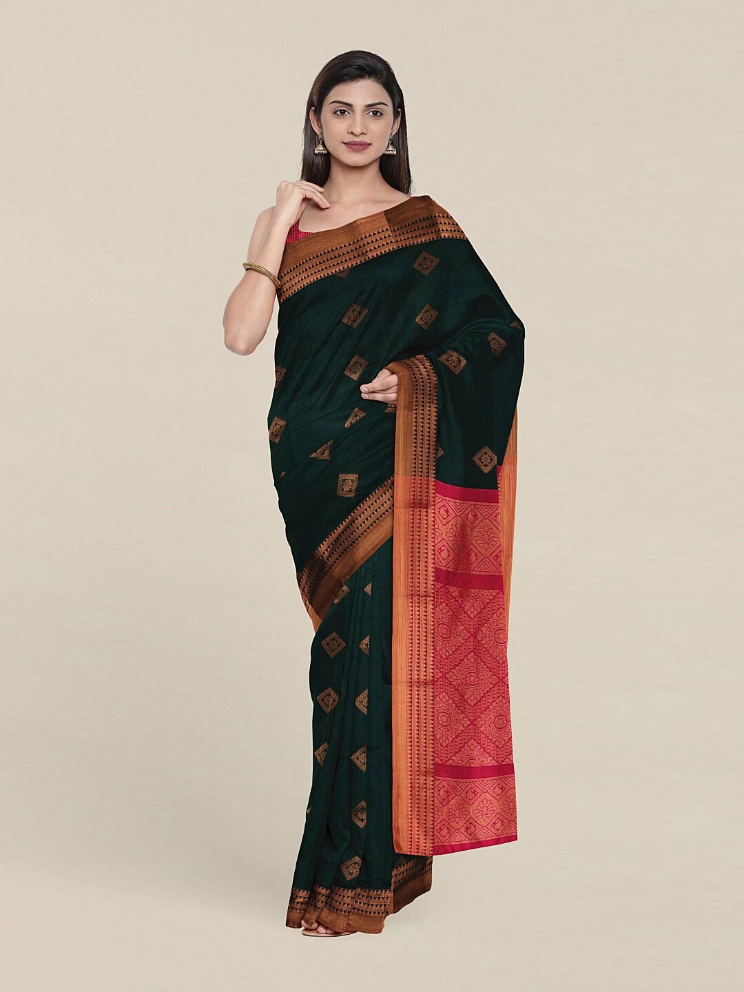 

Pothys Green & Pink Woven Design Zari Silk Cotton Saree