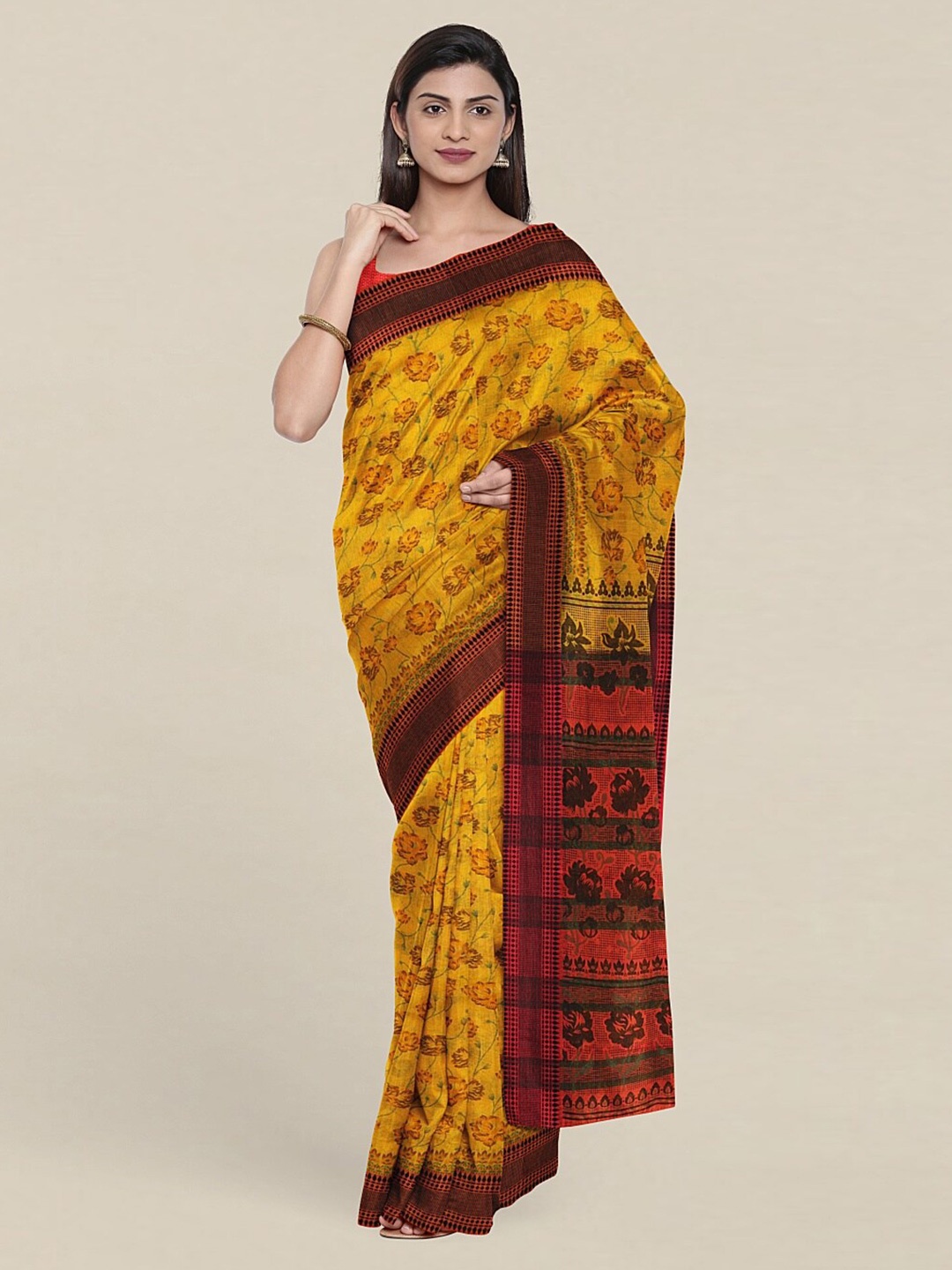 

Pothys Yellow & Red Floral Saree