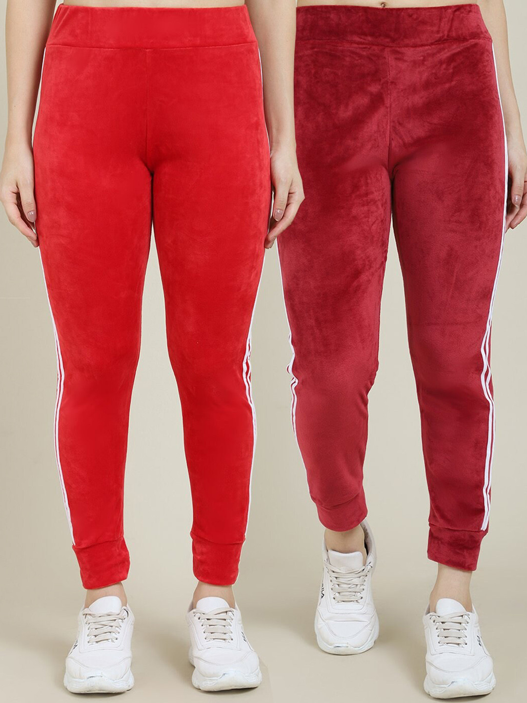 

Miaz Lifestyle Women Pack of 2 Red & Maroon Striped Relaxed-fit Track Pants