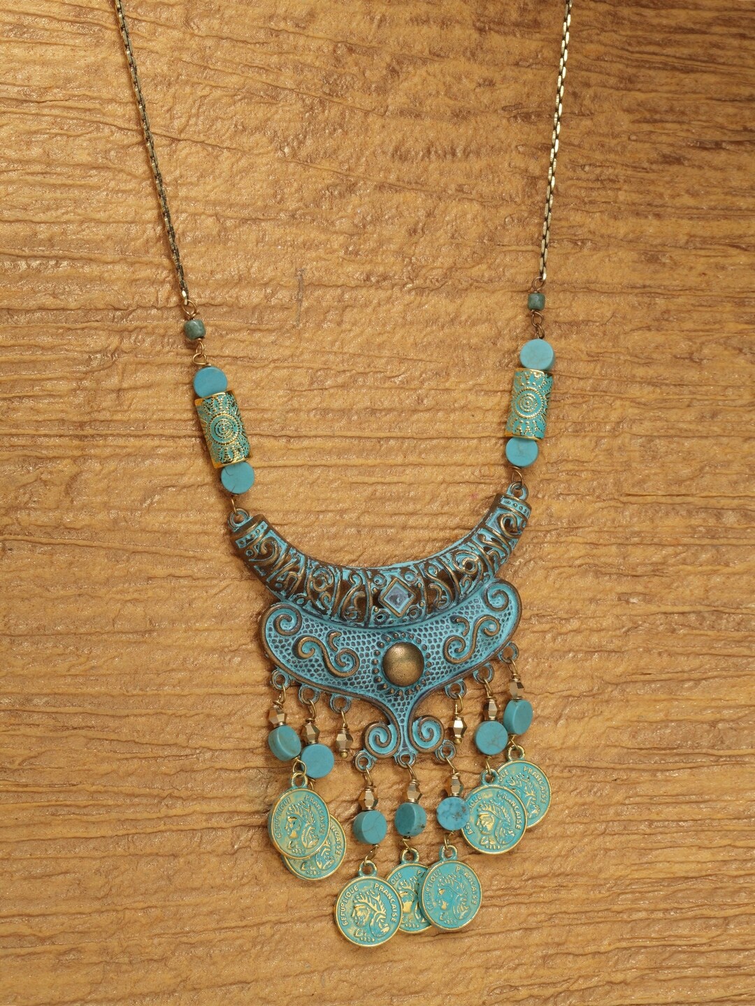 

Sangria Gold-Plated & Turquoise Blue Coins Necklace