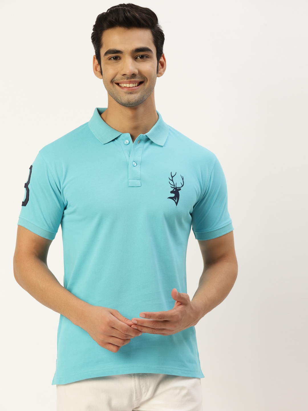 

PORTBLAIR Men Blue Polo Collar T-shirt