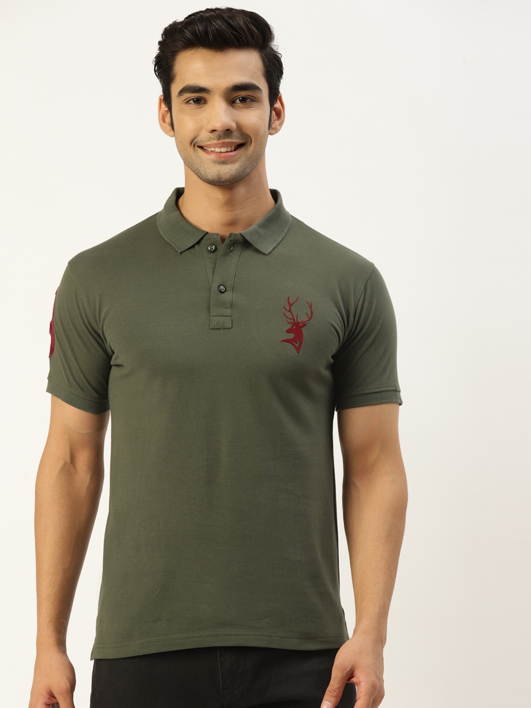 

PORTBLAIR Men Olive Green Polo Collar T-shirt