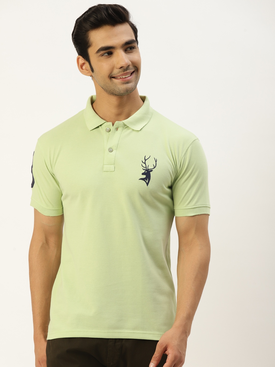 

PORTBLAIR Men Lime Green Polo Collar Applique T-shirt