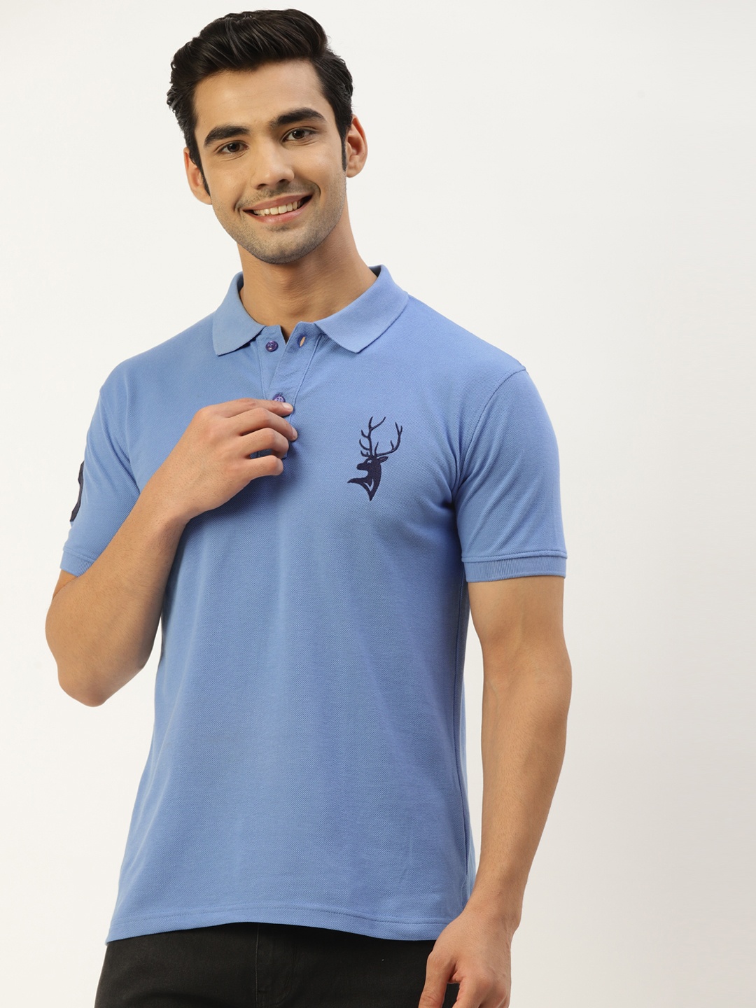 

PORTBLAIR Men Blue Polo Collar T-shirt