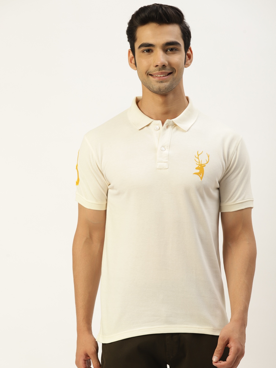 

PORTBLAIR Men Off White Polo Collar T-shirt
