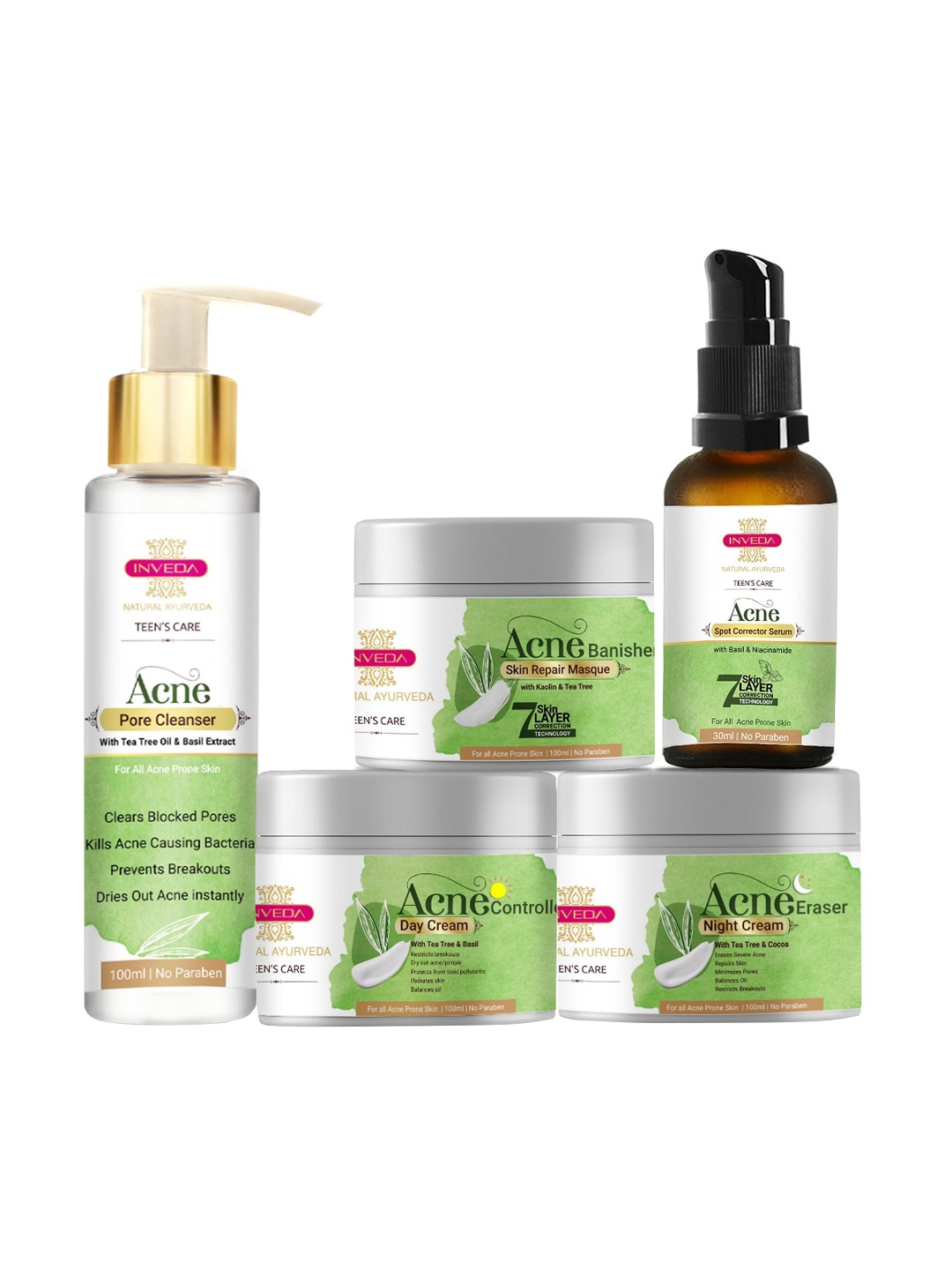 

Inveda Advance Acne Treatment Kit with Tea Tree & Neem 430ml, Green
