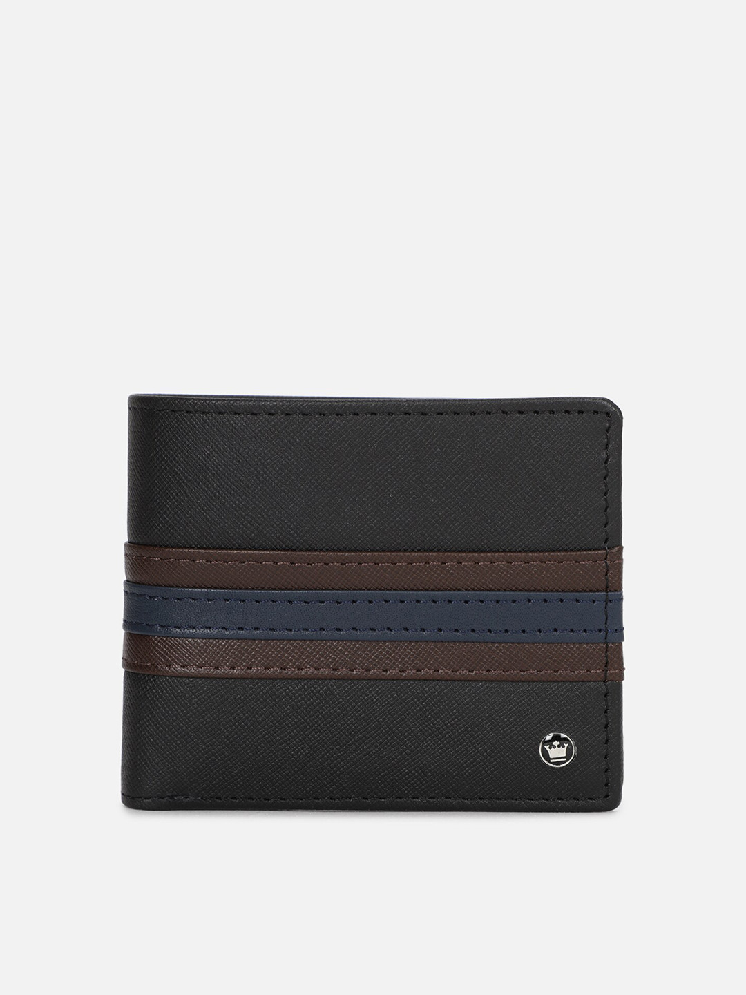 

Louis Philippe Men Black & Blue Printed Leather Two Fold Wallet