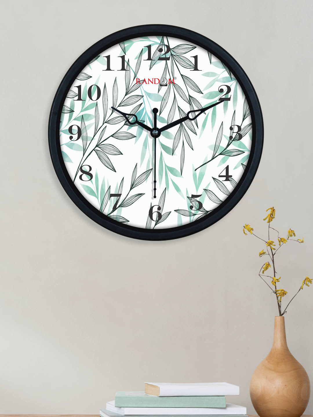 

RANDOM White & Green Printed Contemporary Wall Clock
