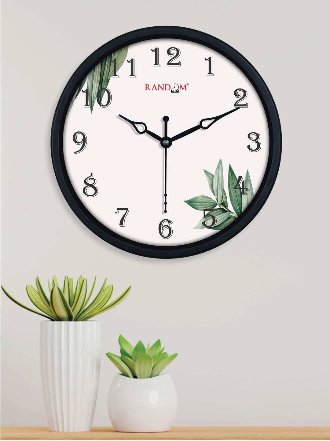 

RANDOM Leaf Printed Analogue Contemporary Plastic Wall Clock, White