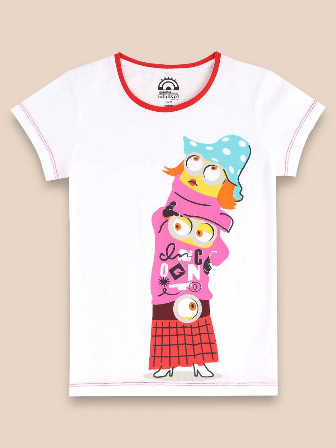 

Kids Ville Girls White & Pink Minions Printed Cotton T-shirt