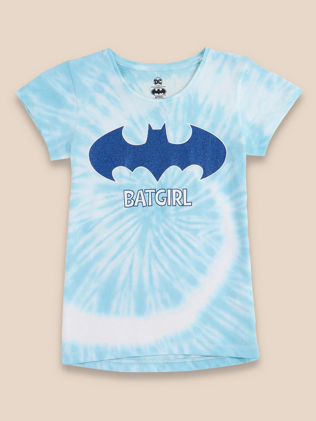 

Kids Ville Girls Blue & White Dyed Batgirl Pure Cotton T-shirt
