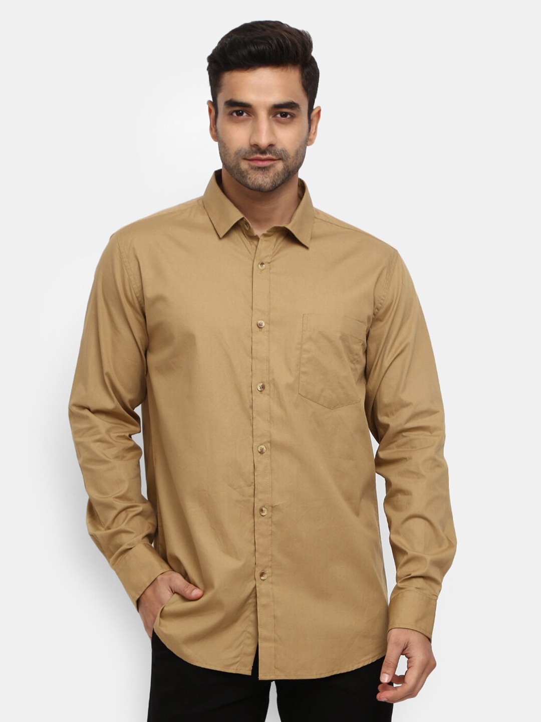 

V-Mart Men Khaki Solid Casual Shirt