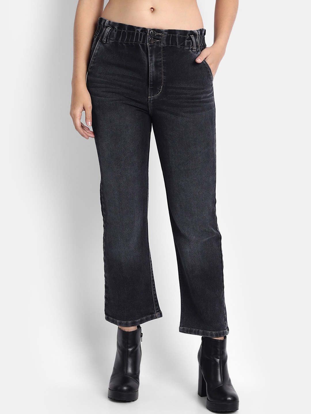 

Next One Women Black Straight Fit Light Fade Stretchable Jeans