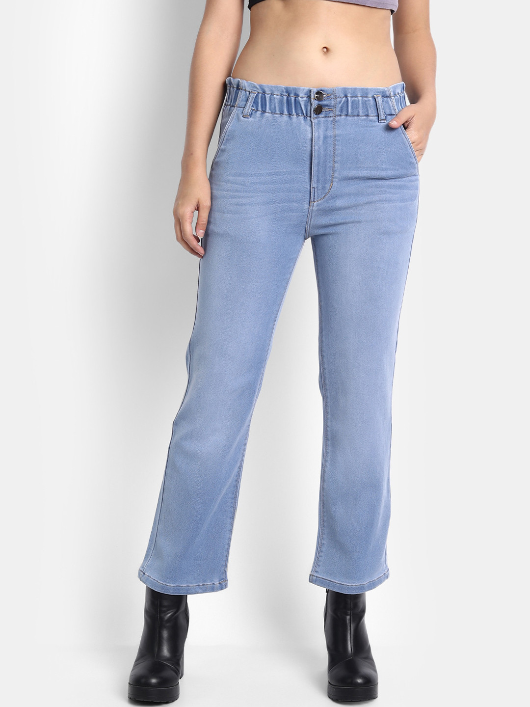 

Next One Women Blue Straight Fit High-Rise Light Fade Stretchable Jeans