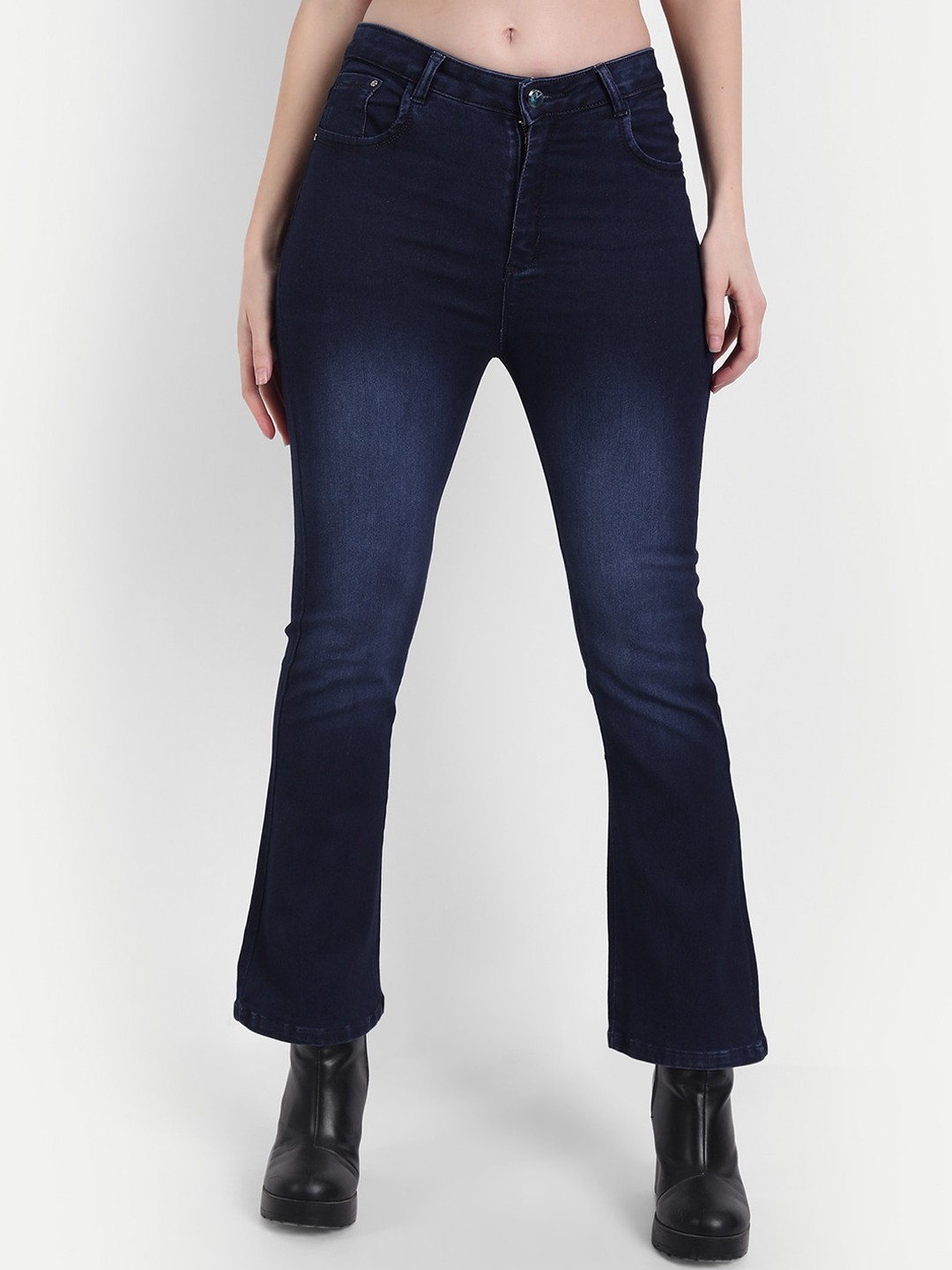 

Next One Women Navy Blue Bootcut High-Rise Light Fade Stretchable Jeans