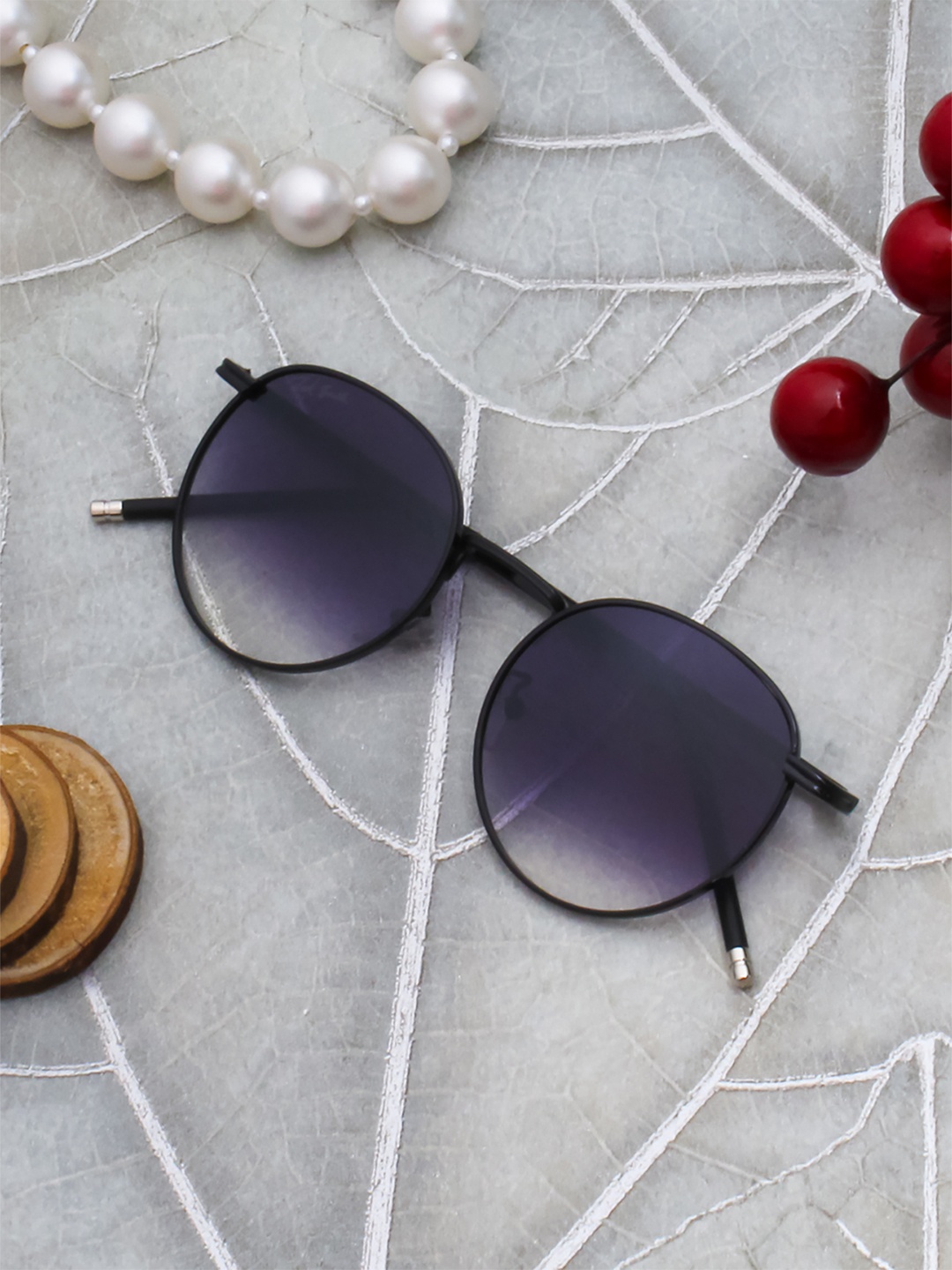 

Ted Smith Unisex Purple Lens & Black Round Sunglasses with UV Protected Lens