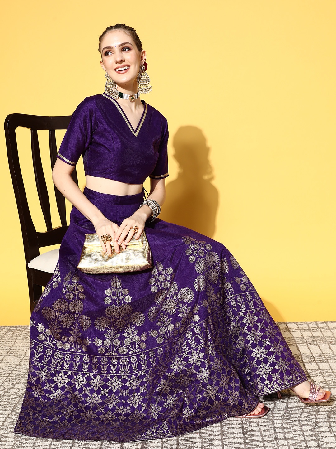 

Shae by SASSAFRAS Charming Purple Floral Brocade Skirt