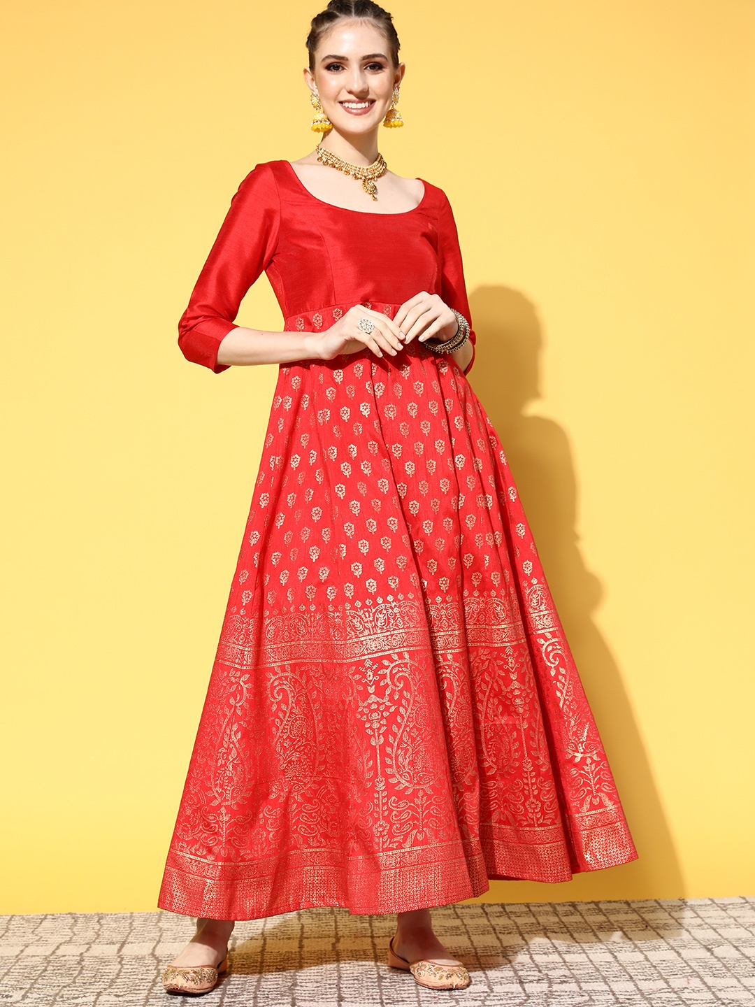 

Shae by SASSAFRAS Women Red Polyester Brocade Ethnic Dress