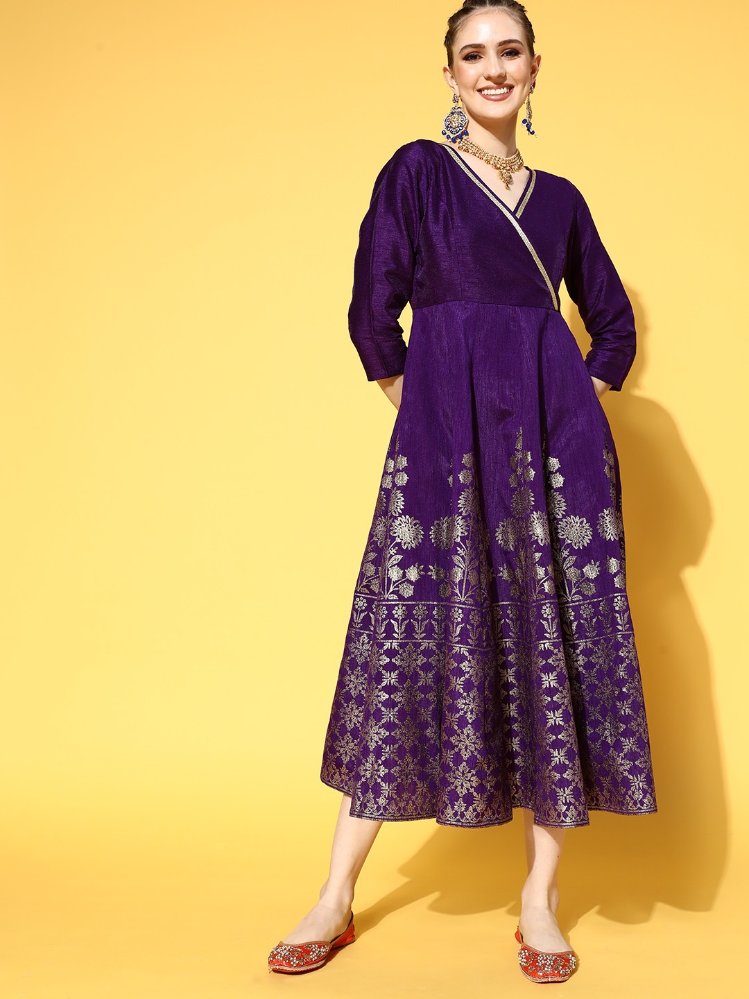 Shae by SASSAFRAS Women Purple Polyester Brocade Ethnic Dress