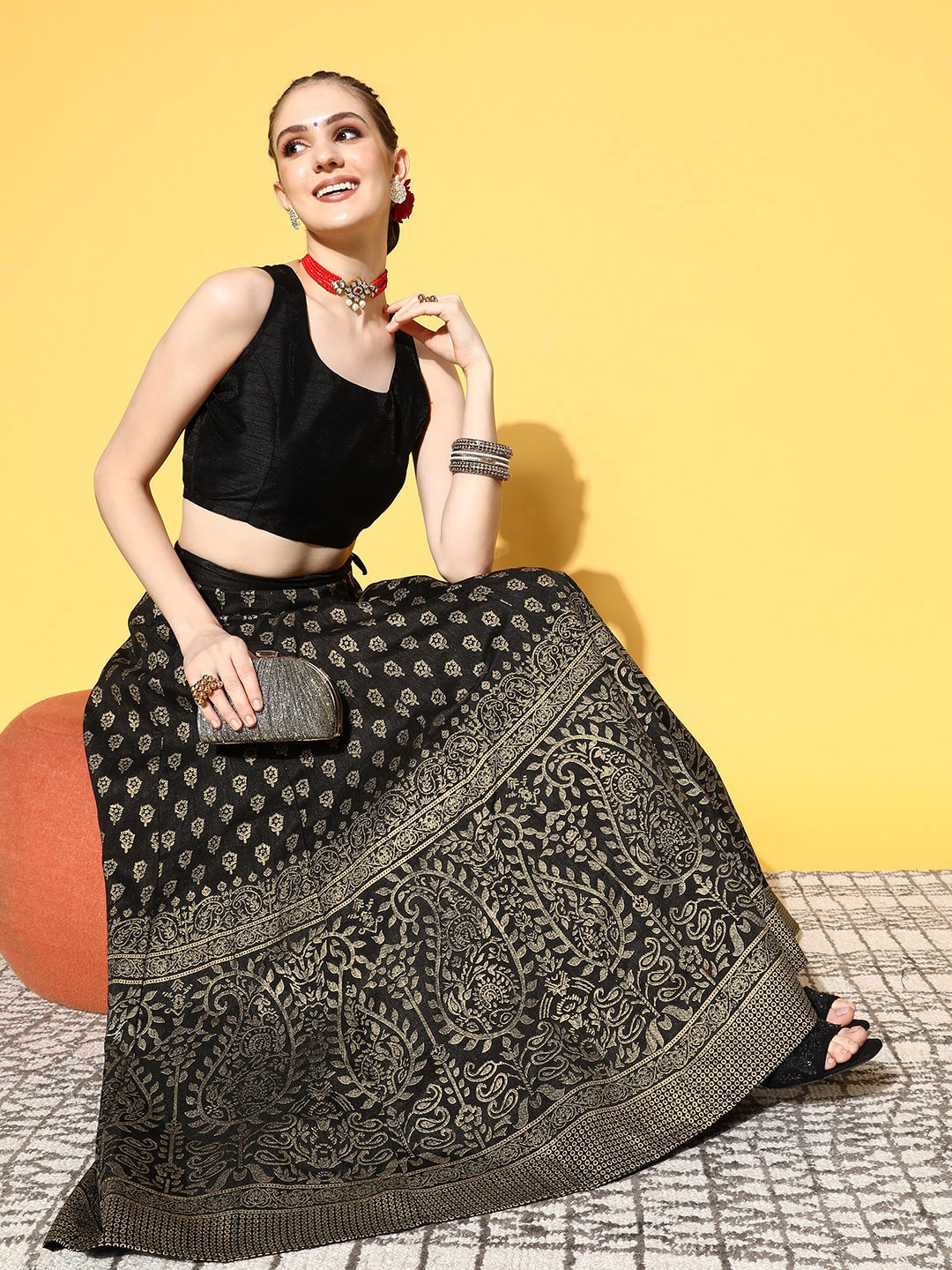 

Shae by SASSAFRAS Black Floral Brocade Skirt