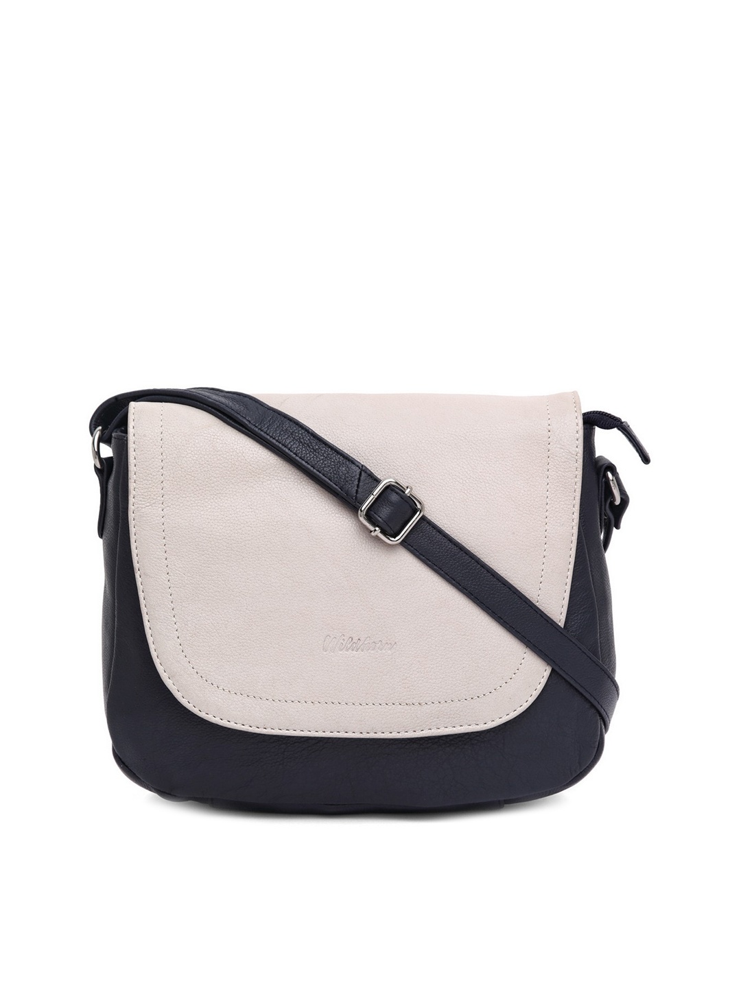 

WildHorn Off White Colourblocked Leather Structured Sling Bag