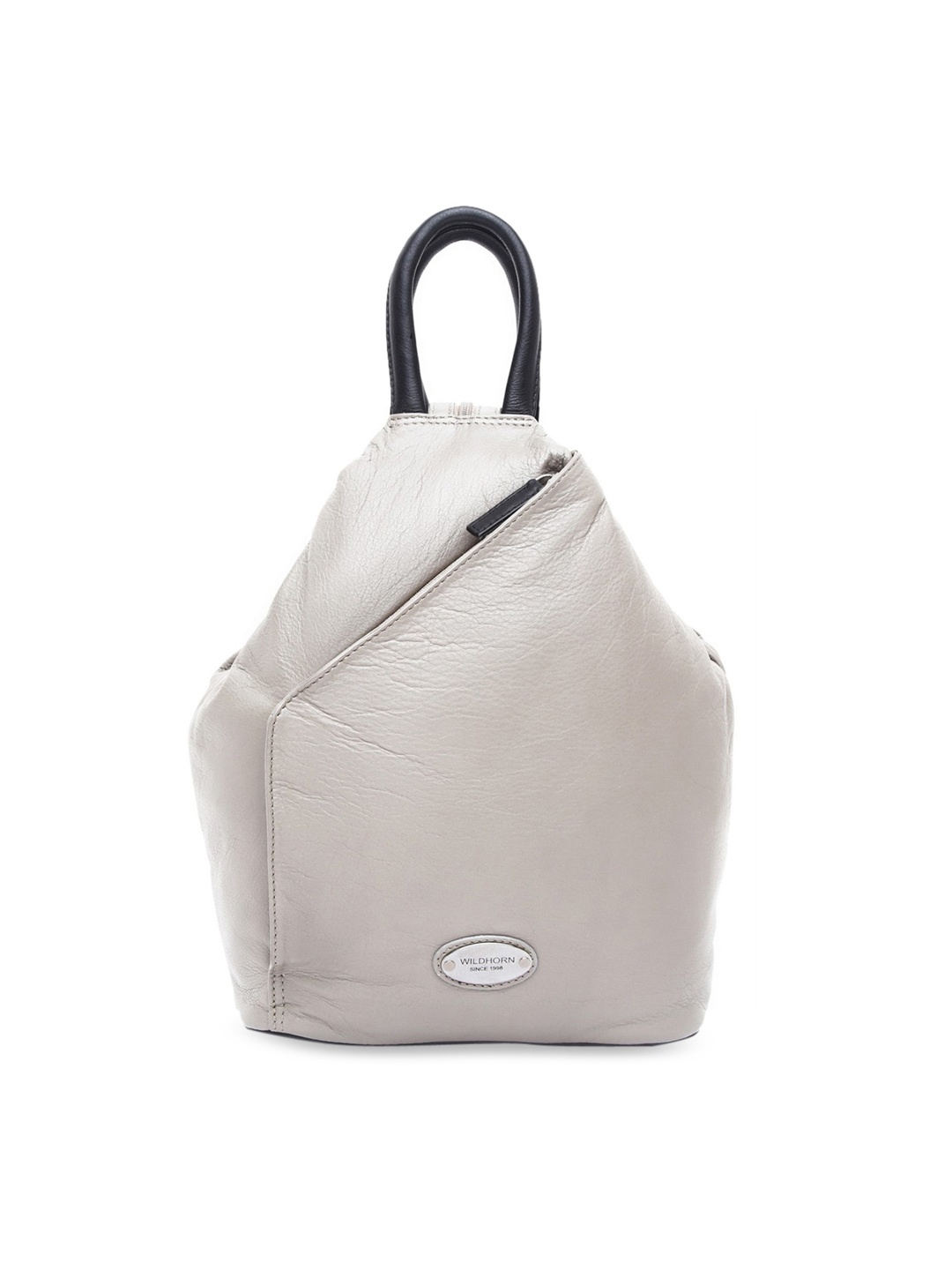 WildHorn Beige Leather Oversized Structured Hobo Bag